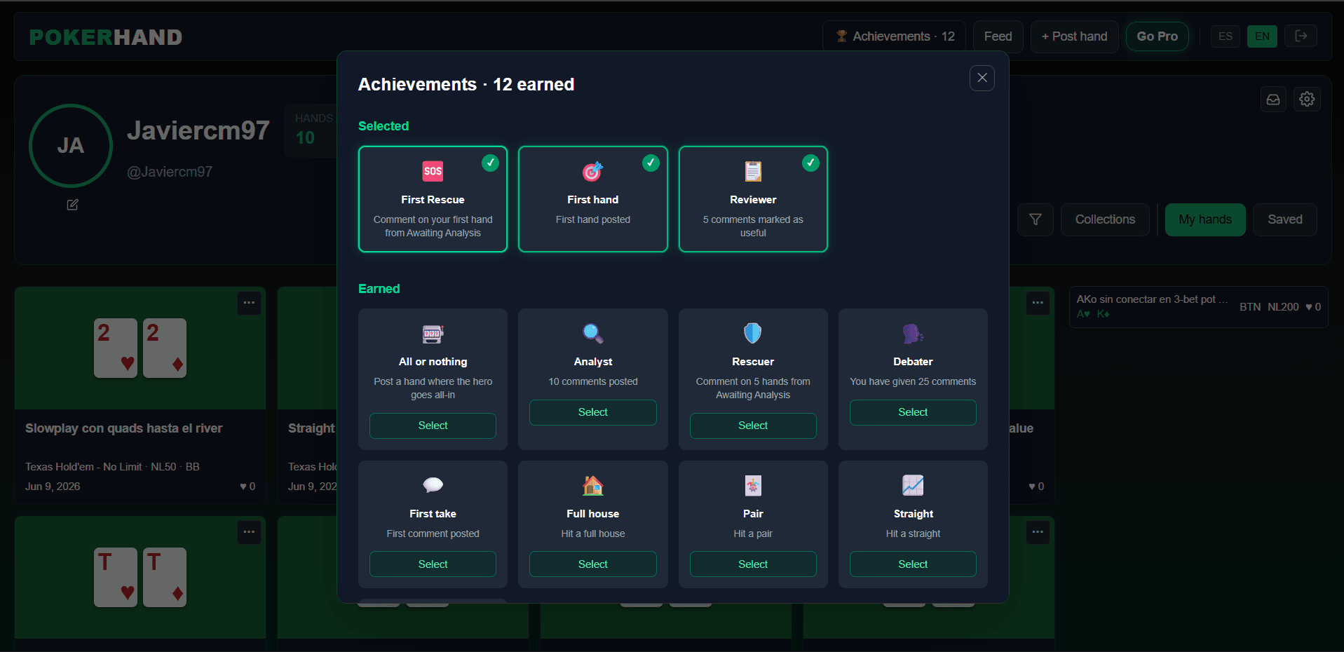 PokerHand achievements and badges