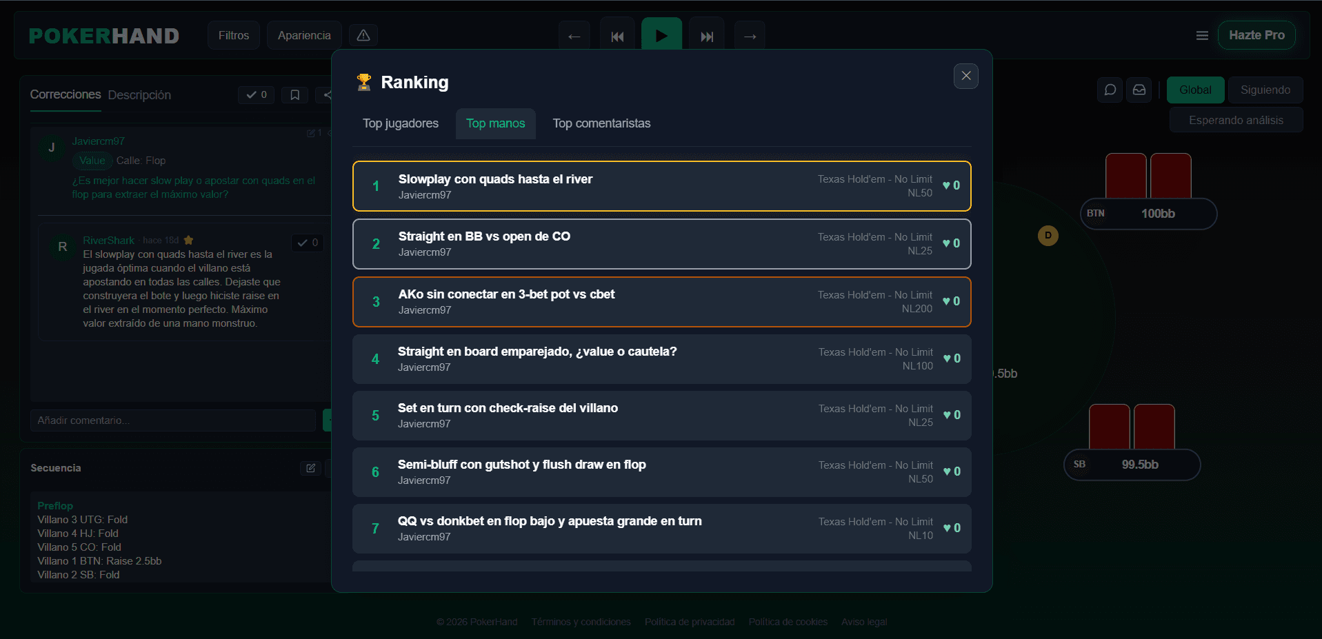 PokerHand player ranking